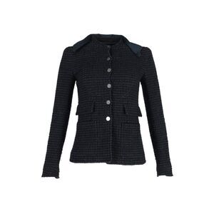Chanel Boucle Tweed Fitted Jacket with Detachable Collar in Navy Blue Cotton